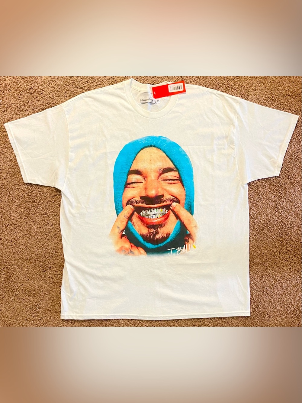 Graphic Short Sleeve Tee with Blue Hood Portrait